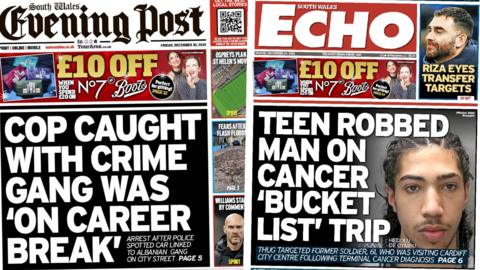 Front pages of the South Wales Evening Post and the South Wales Echo