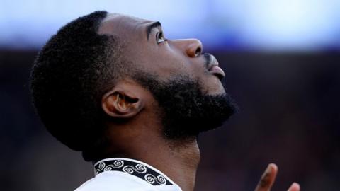 A close-up of Corey Blackett-Taylor looking up while playing for Derby County
