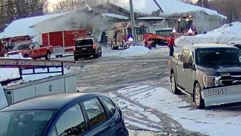 Firehouse collapses due to amount of snow on roof.