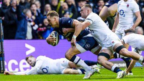 Duhan Van der Merwe crosses for Scotland against England