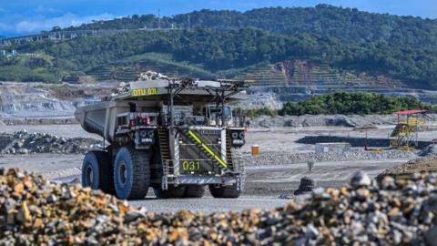 A truck at the Cobre Panamá mine in Panama