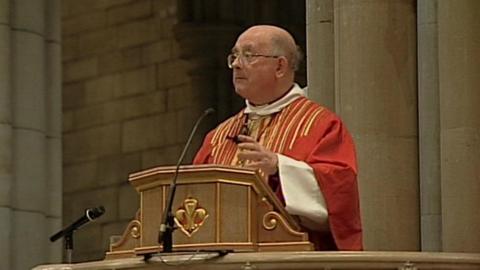 The former Bishop of Truro, the Right Reverend Bill Ind stood speaking to his parishioners in his final service as Bishop at Truro Cathedral in 2008. 
