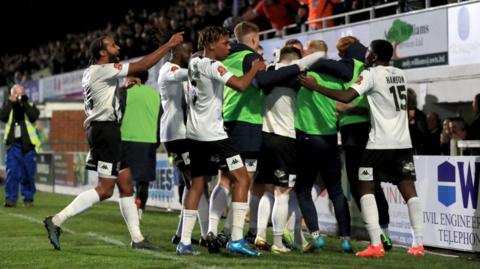 Hereford FC celebrate at Edgar Street