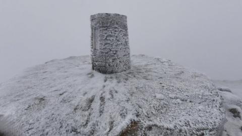 Summit of Yr Wyddfa/Snowdonia in ice and snow