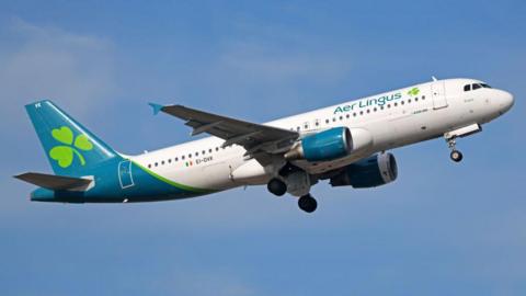 An Airbus A320-214 from Aer Lingus takes off from Barcelona airport in Barcelona, Spain, on January 18, 2025.