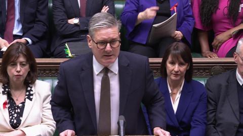 Screen grab of Prime Minister Sir Keir Starmer giving a statement to MPs in the House of Commons, London