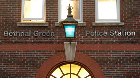 General exterior view of Bethnal Green Police Station, in east London.