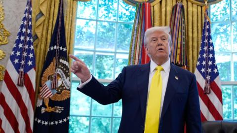 US President Donald Trump delivers a major announcement on economy in the East Room at the White House in Washington, DC, USA, 07 August 2025.