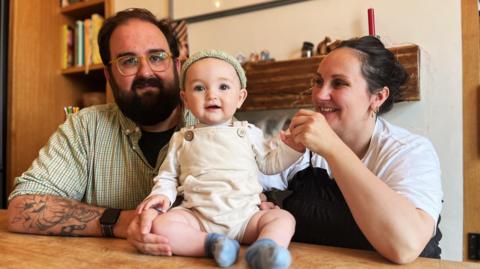 Edmund Greaves and Ellyn Sargent Megicks and baby