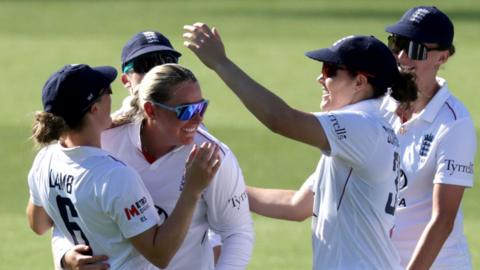 England and Sophie Ecclestone celebrate a wicket