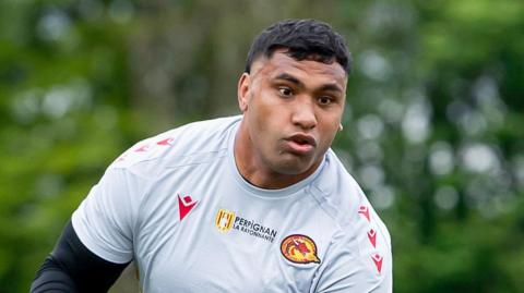 Tevita Pangai Jr in Catalans training gear during a training session held in England