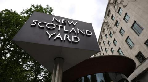 The New Scotland Yard building, headquarters of the Metropolitan Police, in London.