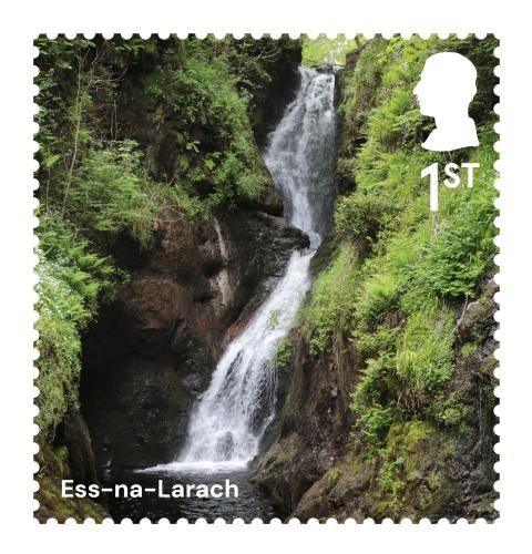 Ess na Larach in Glenariff Forest Park, County Antrim, Northern Ireland shown on a first class stamp.