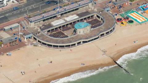 An aerial view of the bandstand and Eastbourne beach