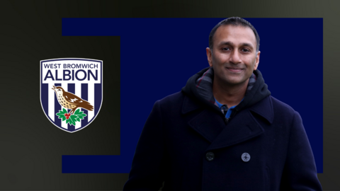 A photo of Shilen Patel alongside West Bromwich Albion's club badge