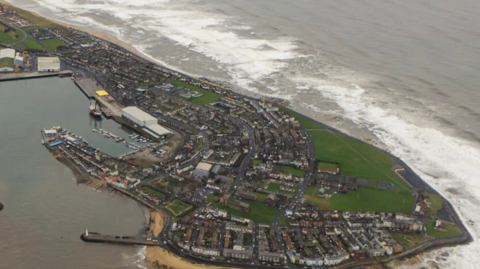 Aerial photograph of the Heugh breakwater in Hartlepool