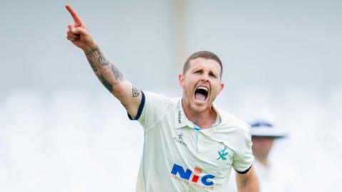 Conor McKerr takes a wicket for Yorkshire