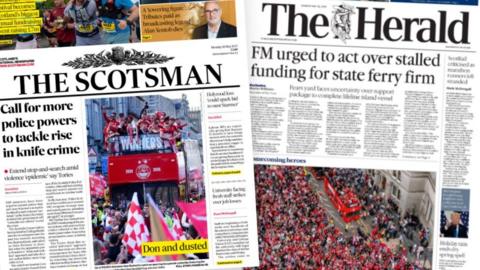 A composite image of The Herald and Scotsman front pages 