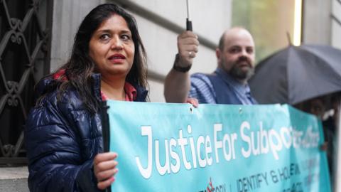 Former sub-postmistress Seema Misra outside outside the Post Office Horizon IT inquiry