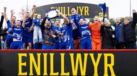 Penybont players celebrate their play-off final win
