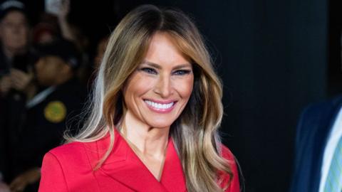 Former first lady Melania Trump arrives to the Fiserv Forum on the last night of the Republican National Convention in Milwaukee, Wis., on Thursday July 18, 2024