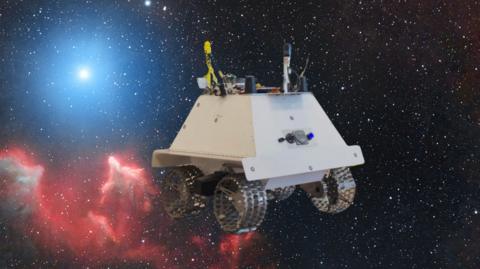 Prototype rover is on a space background