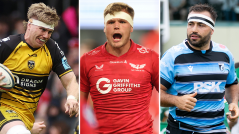Dragons' Aaron Wainwright, Scarlets' Taine Plumtree and Cardiff's Liam Belcher