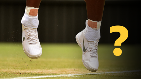 Unknown tennis player with question graphic
