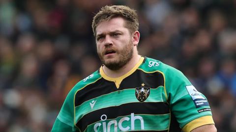 Elliot Millar Mills takes a breather during a game for Northampton Saints