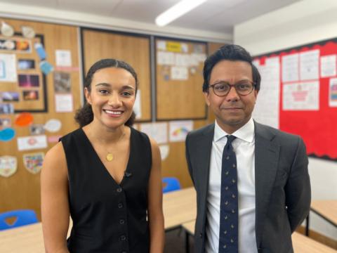 Nina stands next to online safety minister, Kanishka Narayan MP