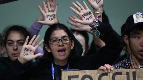 Activists hold a protest during the COP29 United Nations climate change conference, in Baku, Azerbaijan November 23, 2024. 