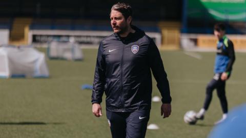 Coleraine manager Ruaidhri Higgins leading training