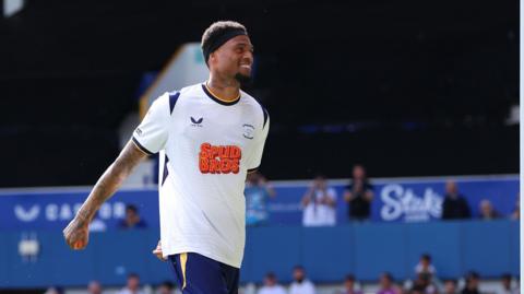Delano Burgzorg celebrates scoring from the penalty spot for Preston North End