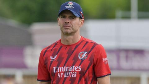 Lancashire Lightning's James Anderson looks on ahead of his side's match against Glamorgan