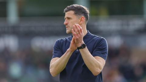 John Mousinho applauds the Portsmouth fans