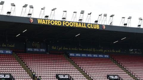A general view of the inside of Watford's Vicarage Road stadium