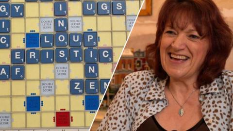 Split of a scrabble board and Natalie Zolty