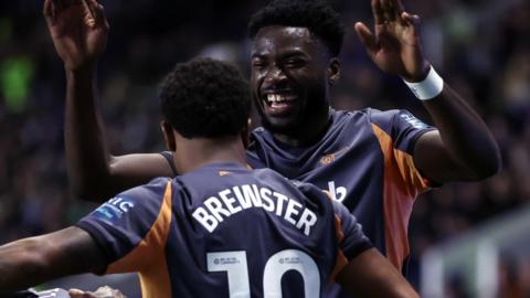 Patrick Agyemang celebrates scoring