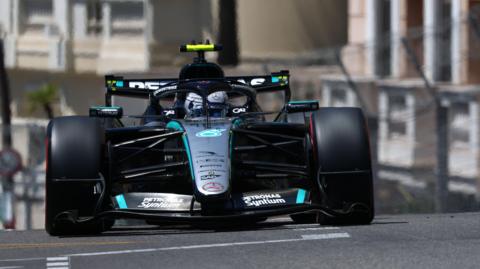 Mercedes' Kimi Antonelli crests the brow of a hill during Monaco Grand Prix final practice