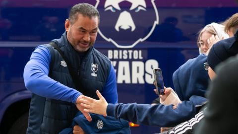 Pat Lam high fiving Bristol Bears fans