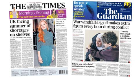 Newspaper headlines: 'Summer of shortages' and 'War windfall'