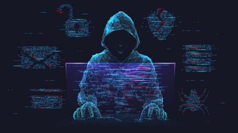 Graphical image of a computer hacker wearing a hoody