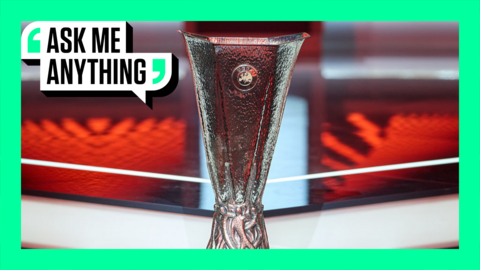 The Europa League trophy with an Ask Me Anything border around it