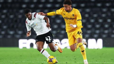 Adebayo Fapetu in action for Derby County against Wolves