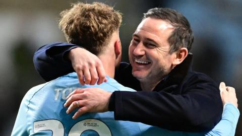 Frank Lampard hugs Coventry match-winner Victor Torp