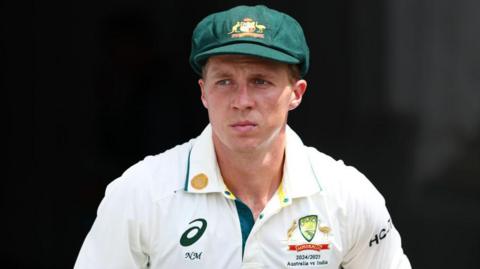 Australia's Nathan McSweeney wearing his baggy green cap 