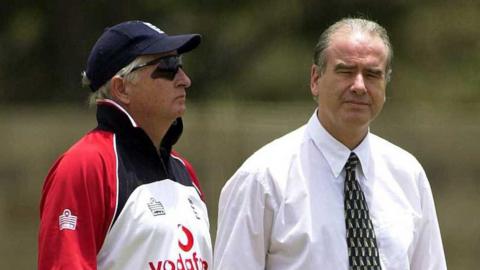 Duncan Fletcher and Tim Lamb at an England net session ahead of a tour to Pakistan 
