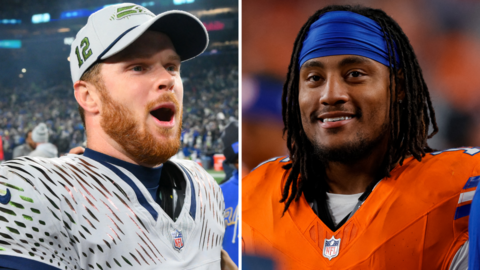 Split image of Sam Darnold and Nik Bonitto