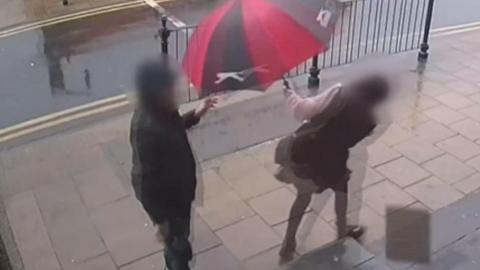 The moment a woman had a paving slab thrown at her in Dewsbury