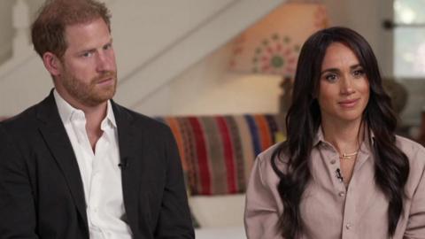 A picture of Prince Harry and Meghan on CBS News